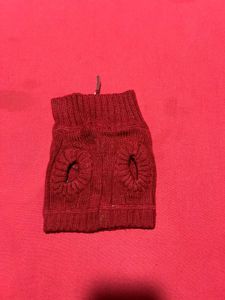 Red Knit Pet Dog Sweater with Zipper &amp; Paw