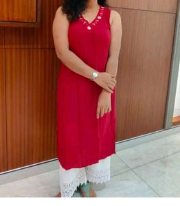 Magenta Kurti with Embellished Neckline