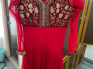 New Unworn Heavy Beautiful Red Embroidered Gown