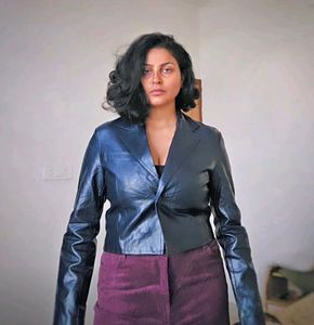 ZARA Navy Blue Faux Leather Jacket