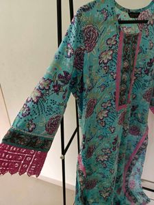 Blue Floral Kurta Set With Duppta