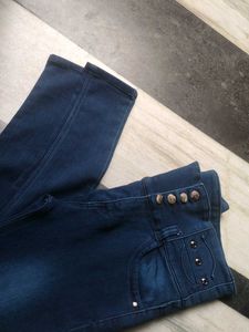 High Waist Navy Blue 4 Buttons Skinny Jeans