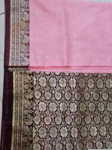 Pink &amp; Silver Banarasi Silk Saree