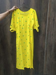 Yellow And Green Color Kurta Set Without Dupatta