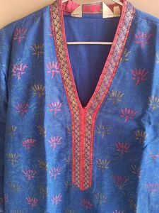 Biba Blue Lotus Print Kurta Set