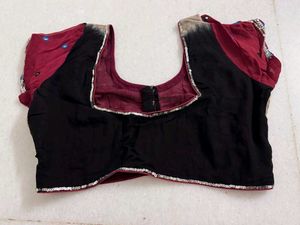 Black,Cream And Maroon Ombre Saree With Blouse