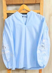 Blue Embroidered Sleeve Top Size-42