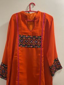 Long Kurta With Double Lining Orange
