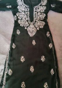 Dark green Chikankari kurta