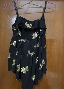 Black Floral Backless Top