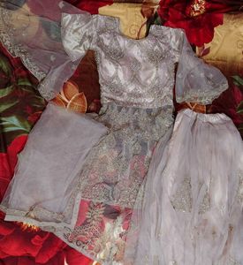 Elegant Heavy Embroidered Mauve Purple Sharara Set