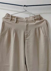 Beige Cropped Wide Leg Pants