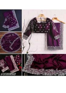 💥Elegant Purple Embroidered Saree