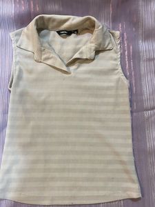 Light pink and colour strips fitted top