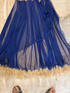 Elegant Navy Blue Embroidered Gown Golden And Roya