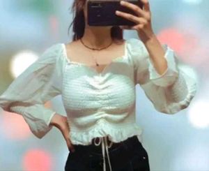 White Puff Sleeve Crop Top