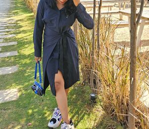 ✨PRICE DROP✨ Navy Tie-Waist Shirt Dress