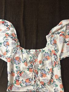 Floral Lace-Up Crop Top