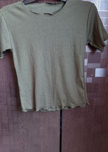Olive Green Ribbed Lettuce Edge Top