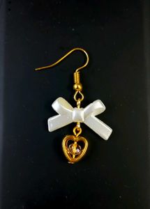 Beautiful Handmade Pearl Bow Earrings with Heart
