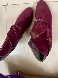 Maroon Pointed Heels Boots WIth Zip