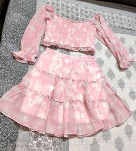 AND Women Pink Tie &amp; Dye Top Skirt Co-ord Set