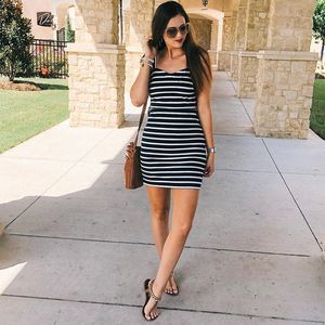 Black and White Striped Bodycon Mini Dress