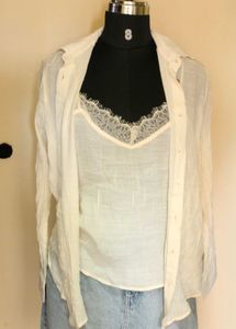 Zara Button-Down Shirt With Attached Lace Tabk Top