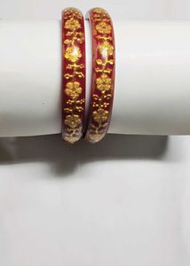 Red &amp; Gold Floral Bangles (Set of 2)