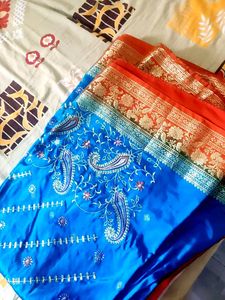 Elegant Blue Embroidered Saree