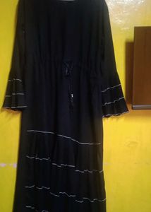 Elegant Black Abaya with Silver Detail