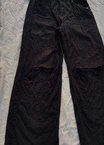 h&amp;m Ripped Black Wide Leg Jeans