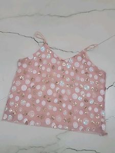 Pink Sequin Embellished Crop Top