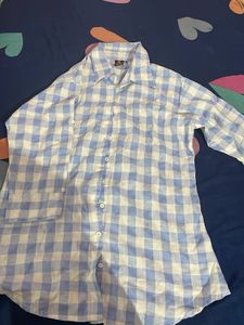 blue checked shirt