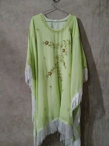 Lime Green Embellished Fringe Kaftan