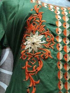 Olive Green Embellished Kurti