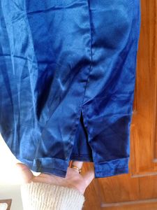 Off Shoulder Satin Blue Dress