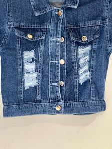 Navy blue ripped denim jacket