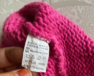 Pink Knitted Winter Bonnet Hood with Long Ties