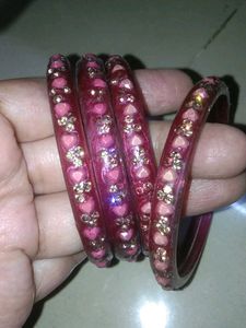 Sparkly Pink Bangles - Set of 4