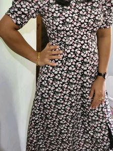 Beautiful Floral Midi Dress Women Square Neck