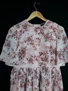 FabAlley Blush Floral Pleated Belted Dress