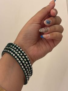 Green & Silver Beaded Bangle Combo Of Two