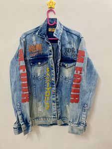 Blue printed Denim Jacket Oversized