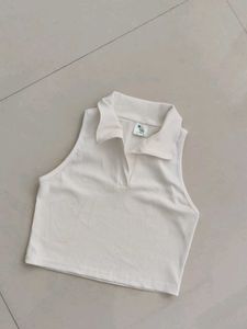 White Ribbed Crop Top
