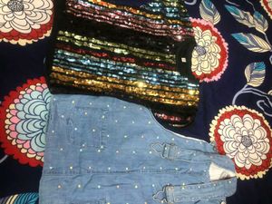 Combo Of Denim Dingri And Sequence T Shirt