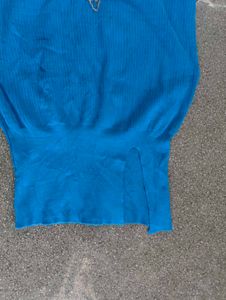Blue Ribbed Knit Top