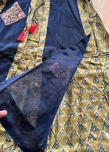 Olive Green Kurti With Attached Jacket