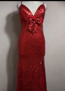 Red Sequin Bow Gown