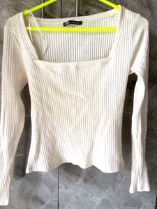Zara Ribbed Square Neck Top